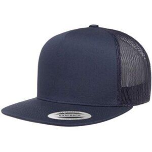 Mens Navy Trucker Hat Snapback Mesh Back Flat Bill Cap One Size